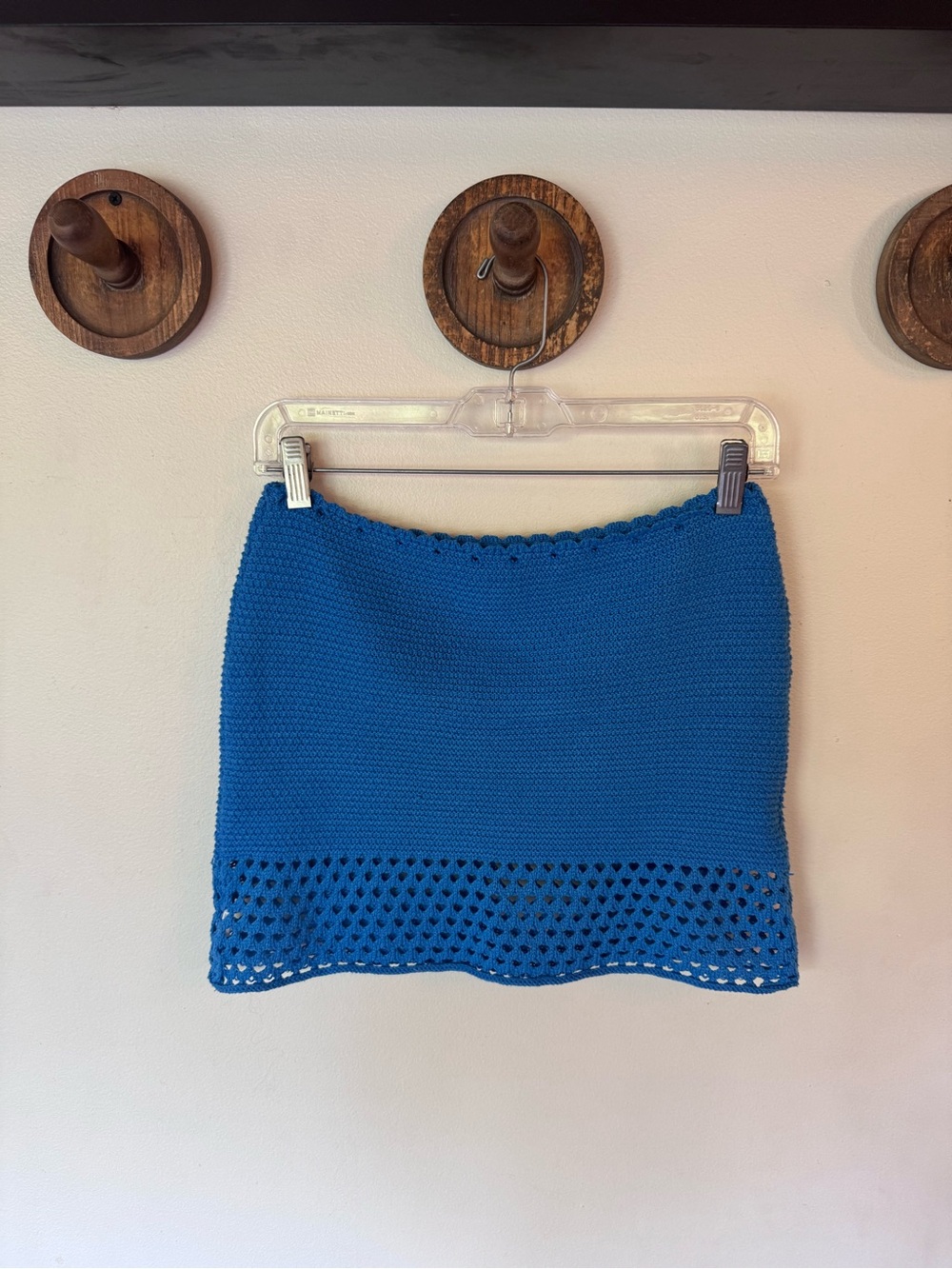 Blue Crochet Hem Knit Mini Skirt swim beach cover up size small